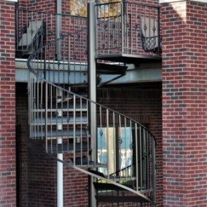 Outdoor Spiral Stairs with Metal Railing, for Brick Deck